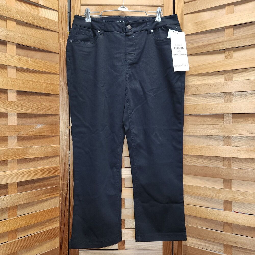 NWT mack + liam Pull-On Black Capris Pants Tummy Control Women 10 Cotton - Picture 1 of 8